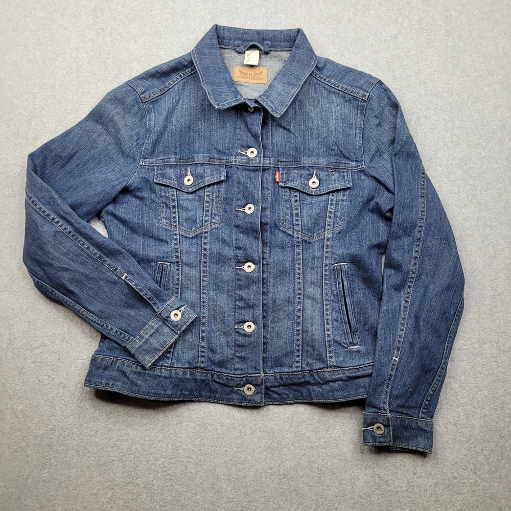 Levi's Denim Trucker Jacket Women Large Blue Classic Button Up